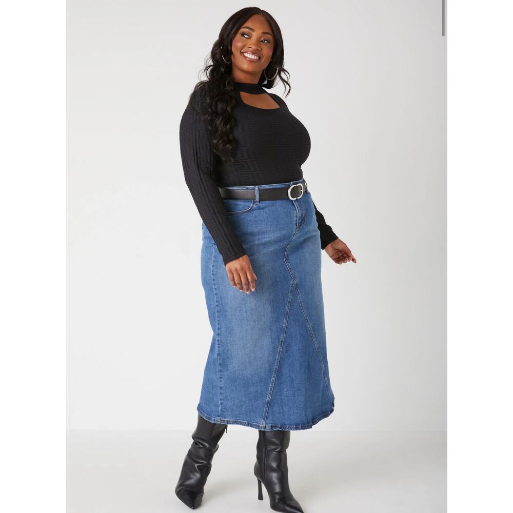 Ashley Stewart Seam Detailed Denim Midaxi Skirt 16